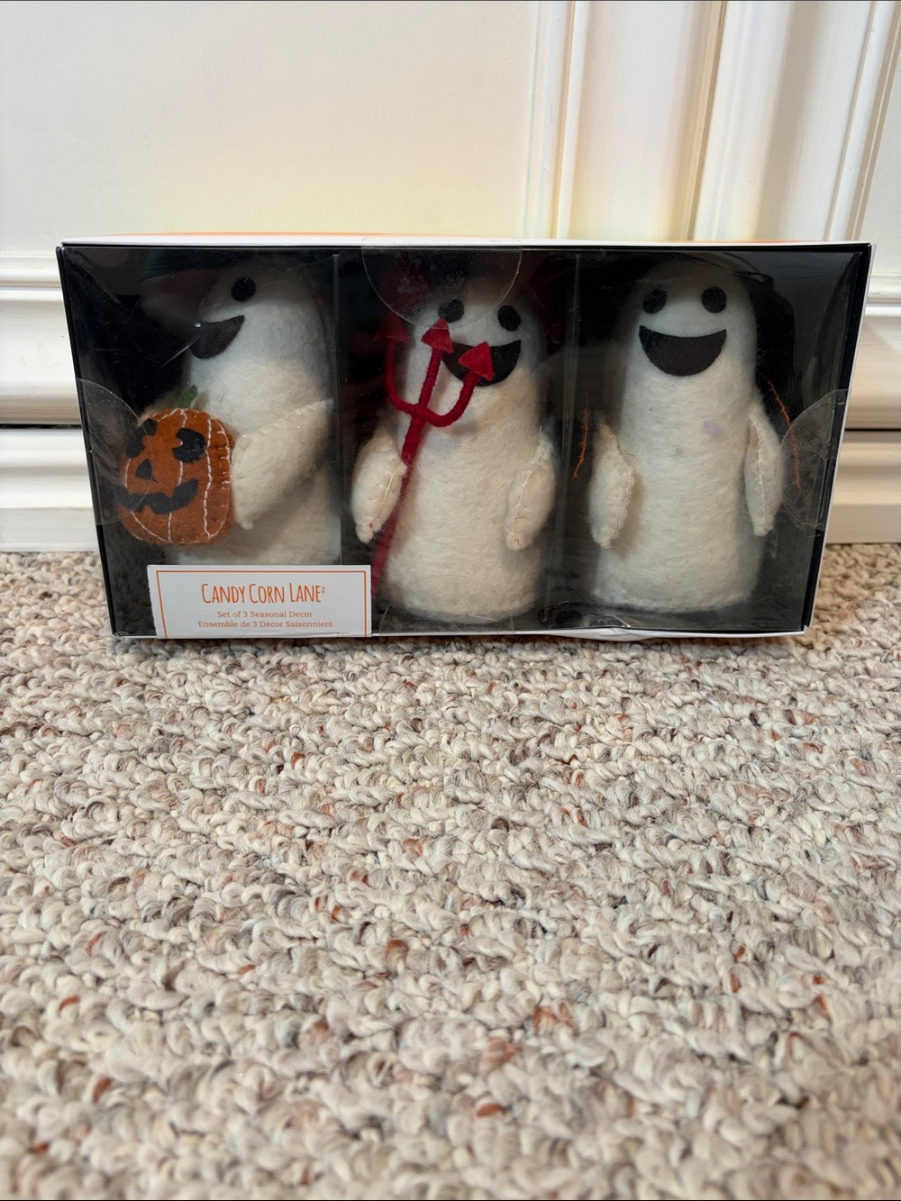 Candy Corn Lane White Felt Ghost Trio Halloween Decor